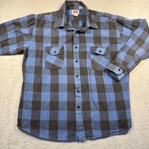 Vintage Dickies Mens‎ XL Blue Black Plaid Heavy Flannel Shirt Long Sleev